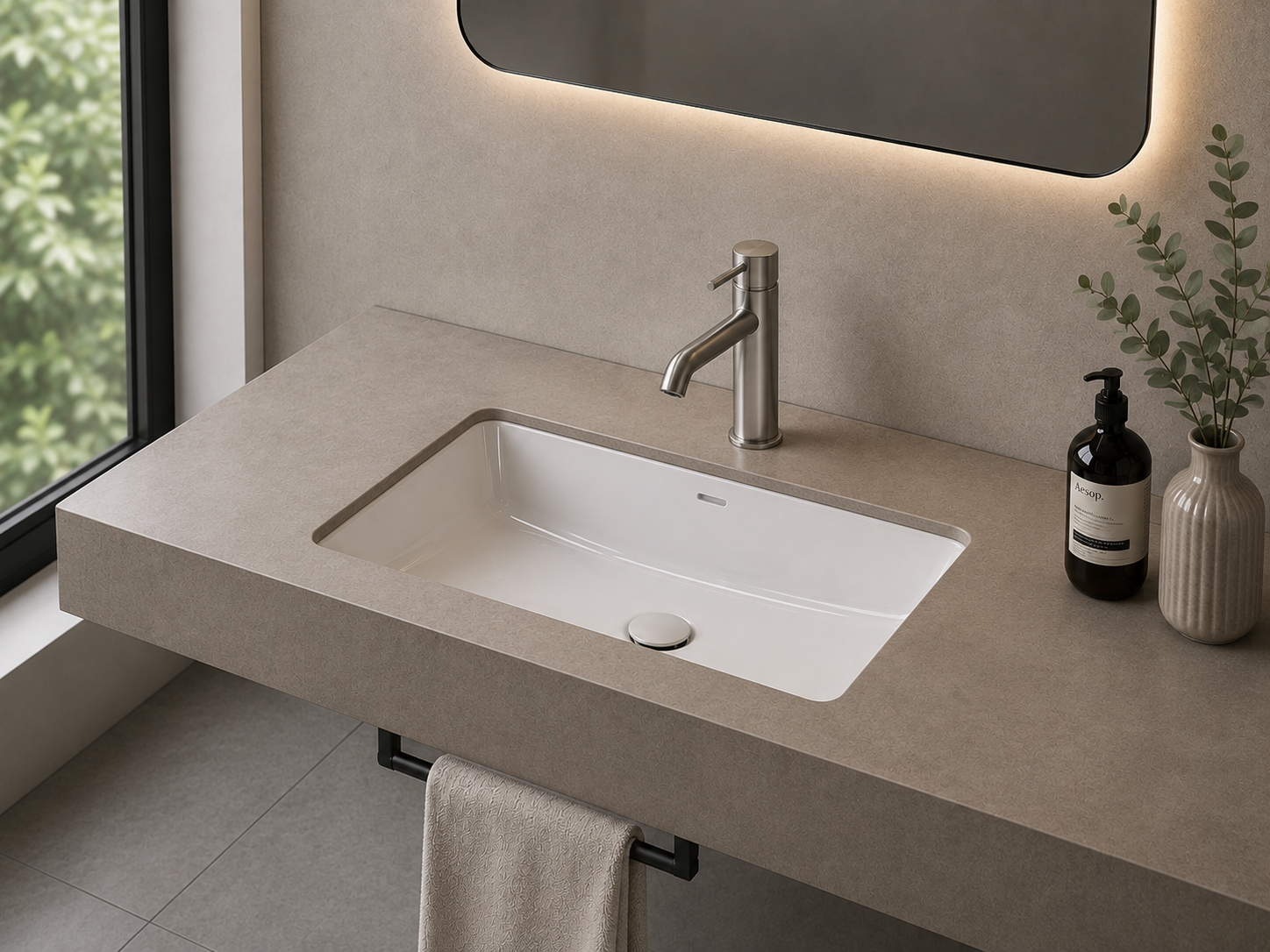NEOM rectangular undermount washbasin in white