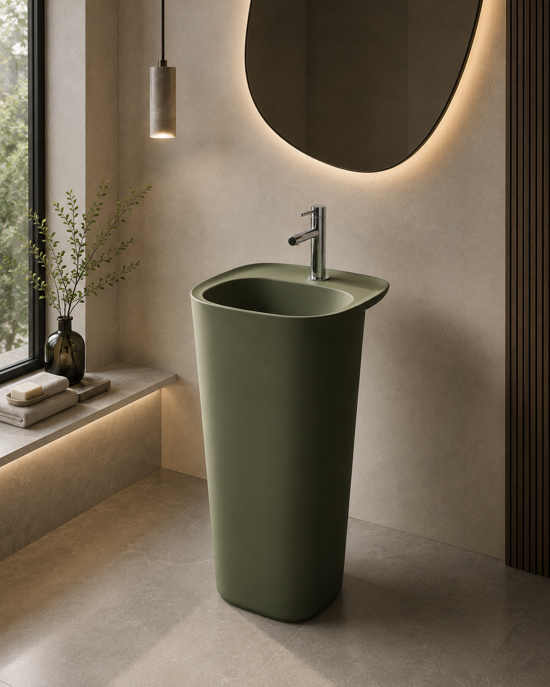 VitrA Plural Monoblock Washbasin in Matt Moss Green