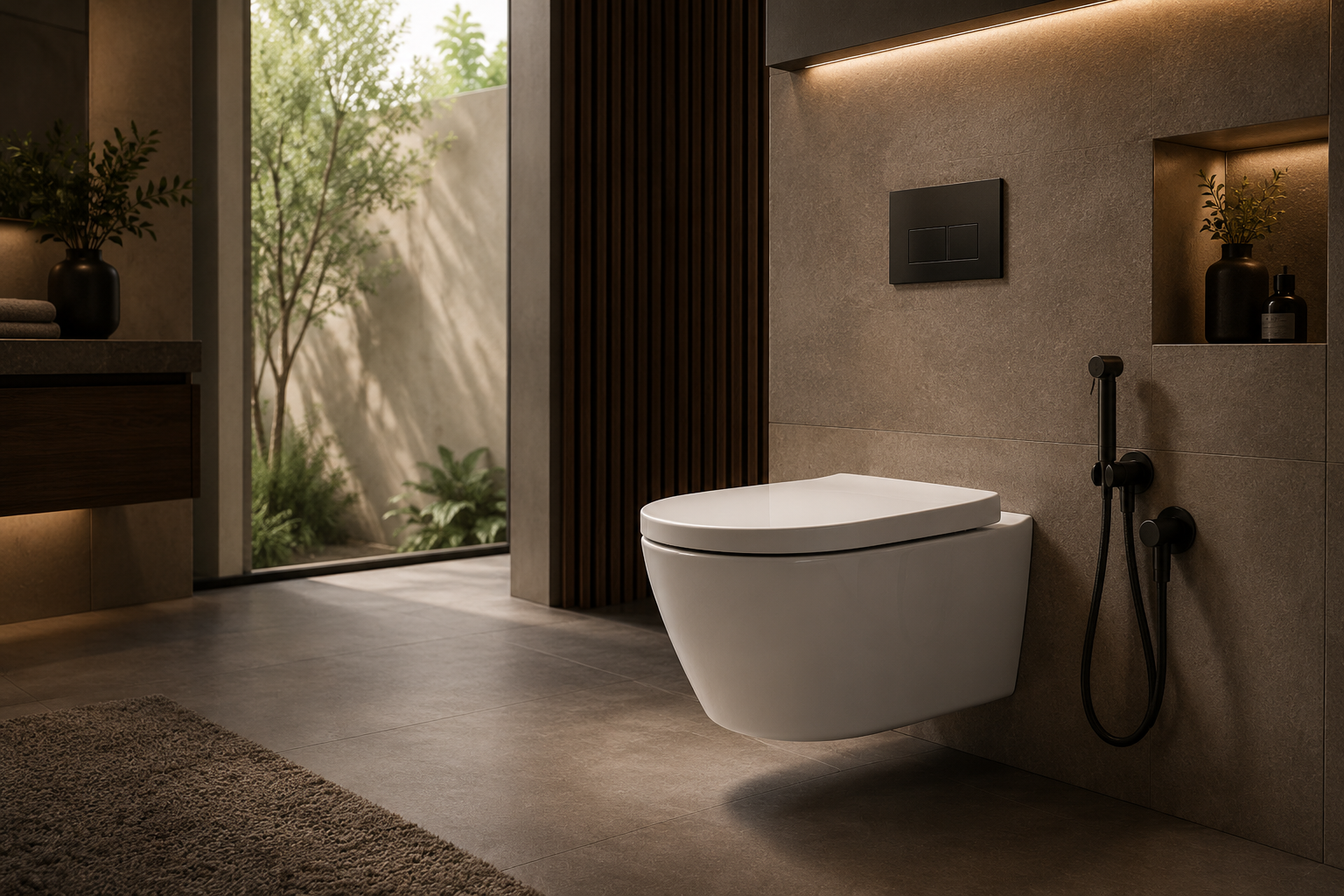 Luxury wall-hung WC in a contemporary bathroom interior
