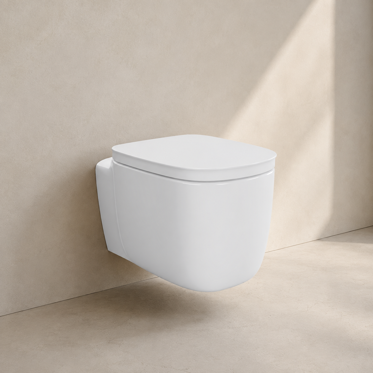 NEOM white wall-hung WC in contemporary bathroom setting